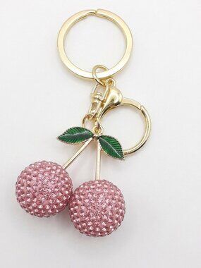 Pink Cherries Bling Keychain